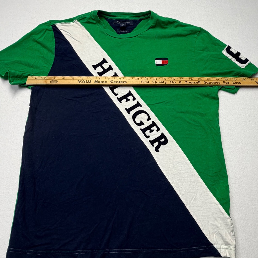 Tommy Hilfiger Green Navy Colorblock Hilfiger Graphic T-Shirt Mens Large Preppy - Picture 8 of 9